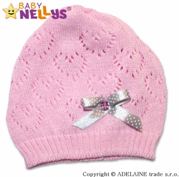 Háčkovaná čepička Mašlička Baby Nellys ® - sv. růžová | Velikost koj. oblečení: 44/52 čepička obvod