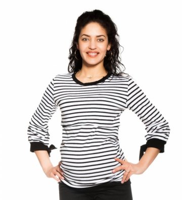 Be MaaMaa Těhotenské, kojící tričko Belora, bílo-černé | Velikosti těh. moda: XS (32-34)