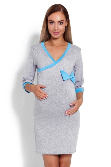 Pohodlná těhotenská, kojící noční košile s mašlí - šedá 