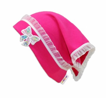 Letní, jarní šátek s mašličkou a volánkem - tm. růžová | Velikost koj. oblečení: uni
