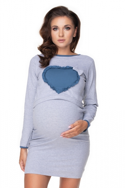 Be MaaMaa Těhotenská, kojící noční košile srdce, dl. rukáv - šedá | Velikosti těh. moda: XXL (44) Be MaaMaa Těhotenská, kojící noční košile srdce, dl. rukáv - šedá | Velikosti těh. moda: XXL (44)