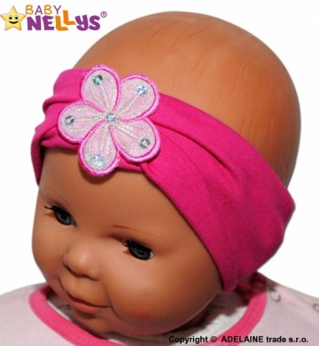 Čelenka Baby Nellys ® s květinkou - malinová | Velikost koj. oblečení: 38/40 čepičky obvod