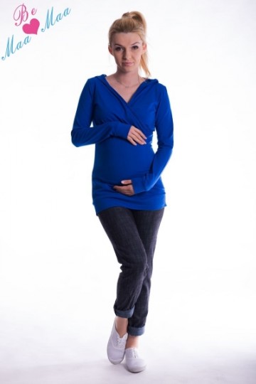 Těhotenská mikina s kapucí OLINA - tm.modrá 