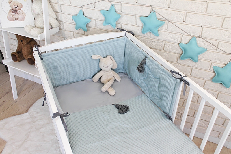 Baby Nellys 3 dílná sada Mantinel s povlečením vafelek - mátová | Velikost povlečení: 120x90 Baby Nellys 3 dílná sada Mantinel s povlečením vafelek - mátová | Velikost povlečení: 120x90