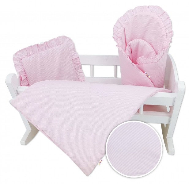 Baby Nellys Luxusní sada pro panenku, zavinovovačka, peřinka a polštářek, růžová, proužek Baby Nellys Luxusní sada pro panenku, zavinovovačka, peřinka a polštářek, růžová, proužek