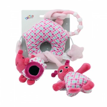 Závěsná plyšová hračka Tulilo s chrastítkem, zrcátkem a pískátkem Motýlek, 38 cm - růžová