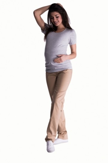 Bavlněné, těhotenské kalhoty s regulovatelným pásem - béžové 