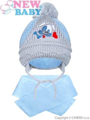 Zimní dětská čepička se šálou New Baby pejsek světle modrá | Velikost: 104 (3-4r)