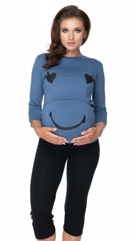 Be MaaMaa Těhotenské, kojící pyžamo 3/4 s dl. rukávem - modro/černé | Velikosti těh. moda: L/XL