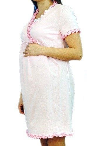 Těhotenská, kojící noční košile s volánkem - růžová | Velikosti těh. moda: L/XL