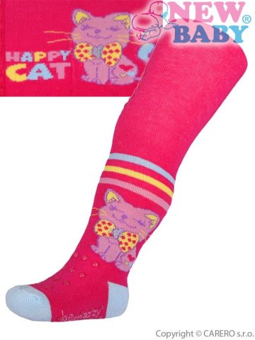 Bavlněné punčocháčky New Baby 3xABS růžové happy cat 